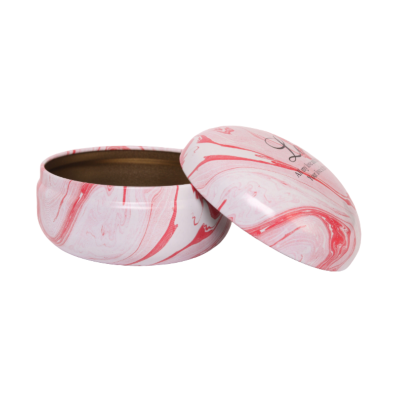 Marbled Red & White Design Tinplate Container