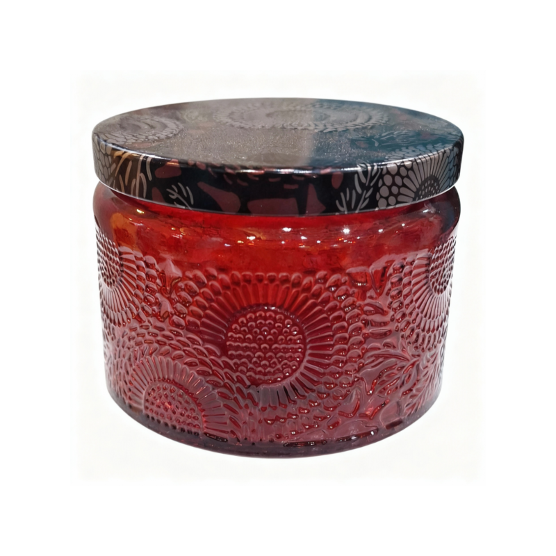 Red Embossed Glass Storage Jar