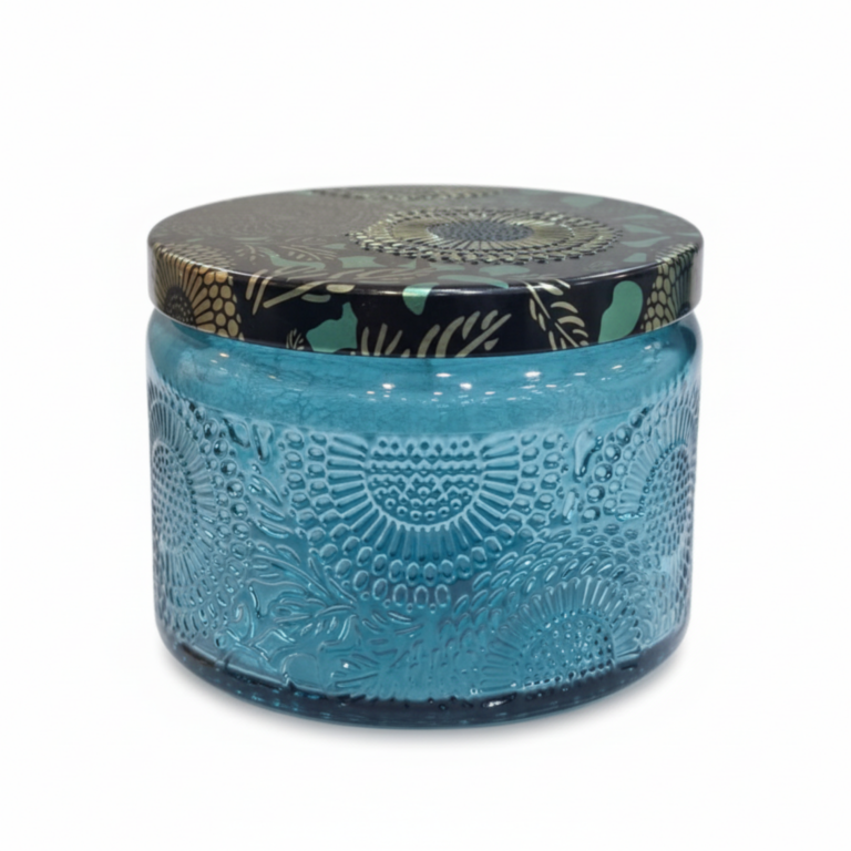 Blue Embossed Glass Storage Jar