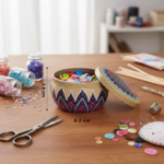 Beige with Dark Purple Tinplate Jar