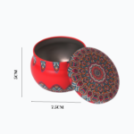 Red Round Metal Storage Tin with Mandala Design Lid – 5x7.5 cm