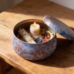 Blue Tinplate Storage Container with Tree Design