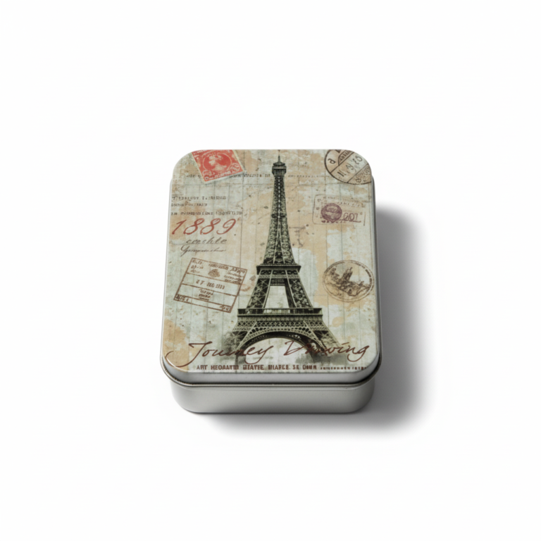 Silver Metal Tinplate Storage Container with Eiffel Tower Lid – 100g Capacity