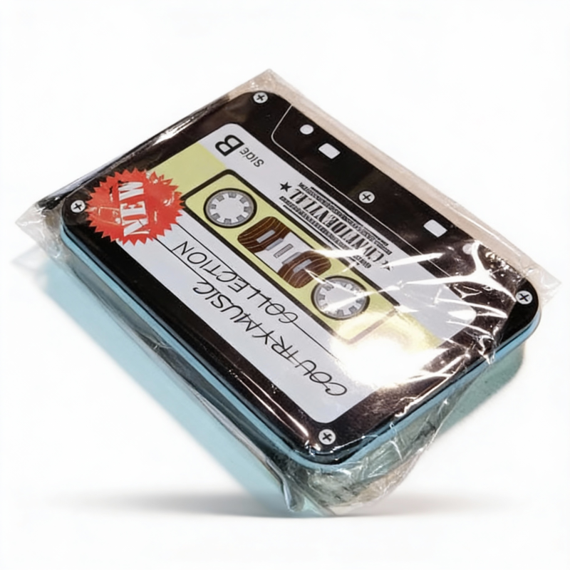 Silver Metal Tinplate Storage Container with Black Radio Lid