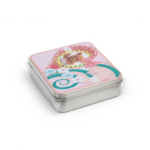 Silver Metal Tinplate Storage Container with Pink Heart & Teddy Bear Lid – 100g Decorative Tin for Candles, Accessories & Beads