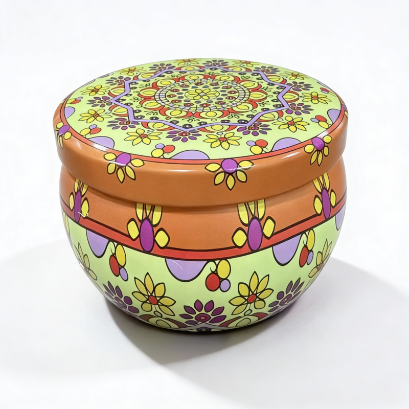 Mint Green Mandala Metal Storage Tin 5 × 7.5 cm – 100g Capacity