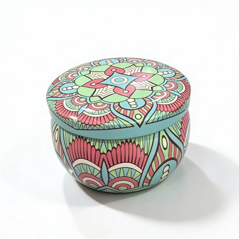 Mint Green Mandala Metal Storage Tin 5 × 7.5 cm – 100g Capacity