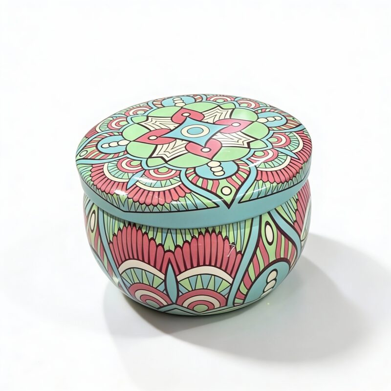 Mint Green Mandala Metal Storage Tin 5 × 7.5 cm – 100g Capacity