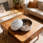 White Marble Tin with “Love” Text – Tinplate Storage for Accessories, Beads & Candles – 75g