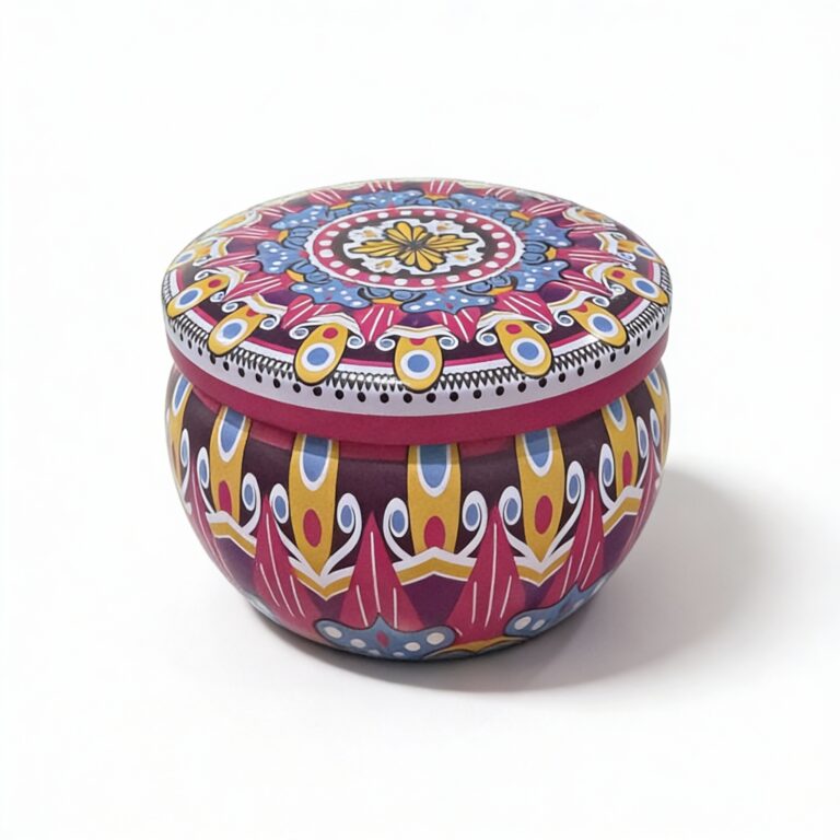 Dark Purple Mandala Metal Storage Tin 7.5 × 5 cm for Candles & Accessories – 100g
