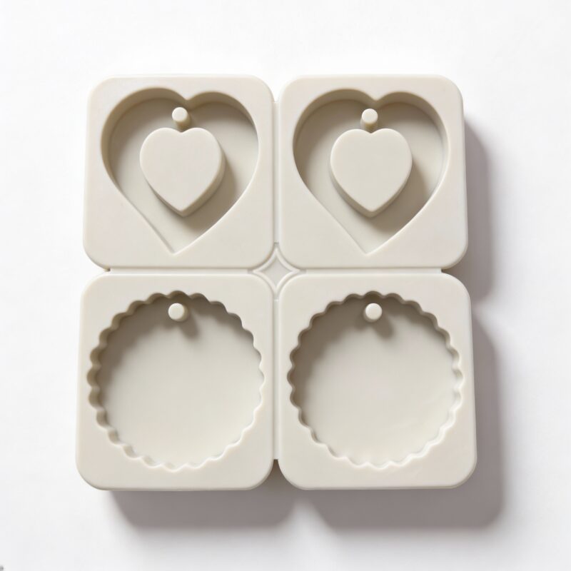 4-Cavity Silicone Mold for Candles and Soap – 2 Hearts & 2 Circles DIY Mold