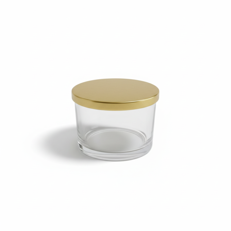 Transparent Glass Candle Container with Gold Lid – 350g Capacity Luxury Candle Jar – Elegant Storage for Scented Candles & Home Décor