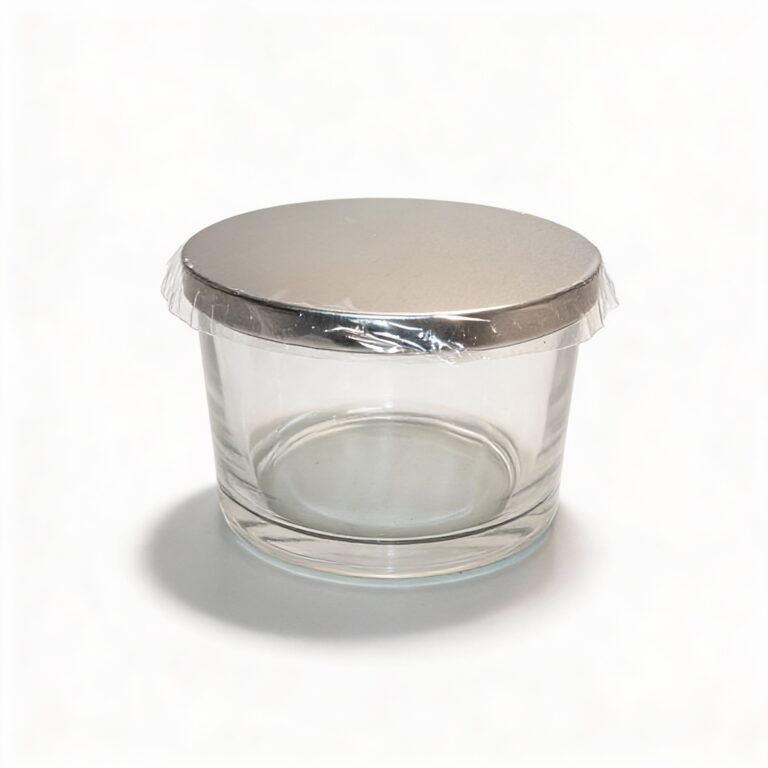 Transparent Glass Candle Container with Silver Lid – 350g Capacity