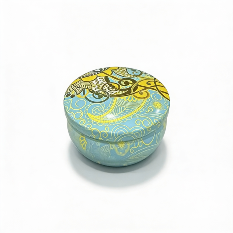 Baby Blue Metal Storage Tin with Yellow Design – 50g Capacity