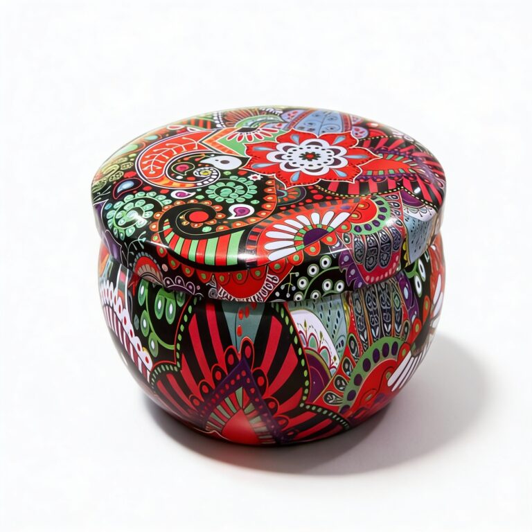 Multicolor Mandala Metal Storage Tin 7.5 × 5 cm for Candles & Accessories – 100g