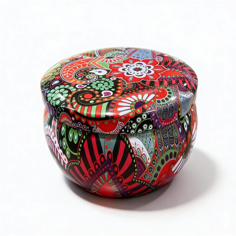 Multicolor Mandala Metal Storage Tin 7.5 × 5 cm for Candles & Accessories – 100g