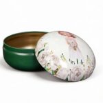 Decorative Metal Storage Tins, Green and White Floral Pattern