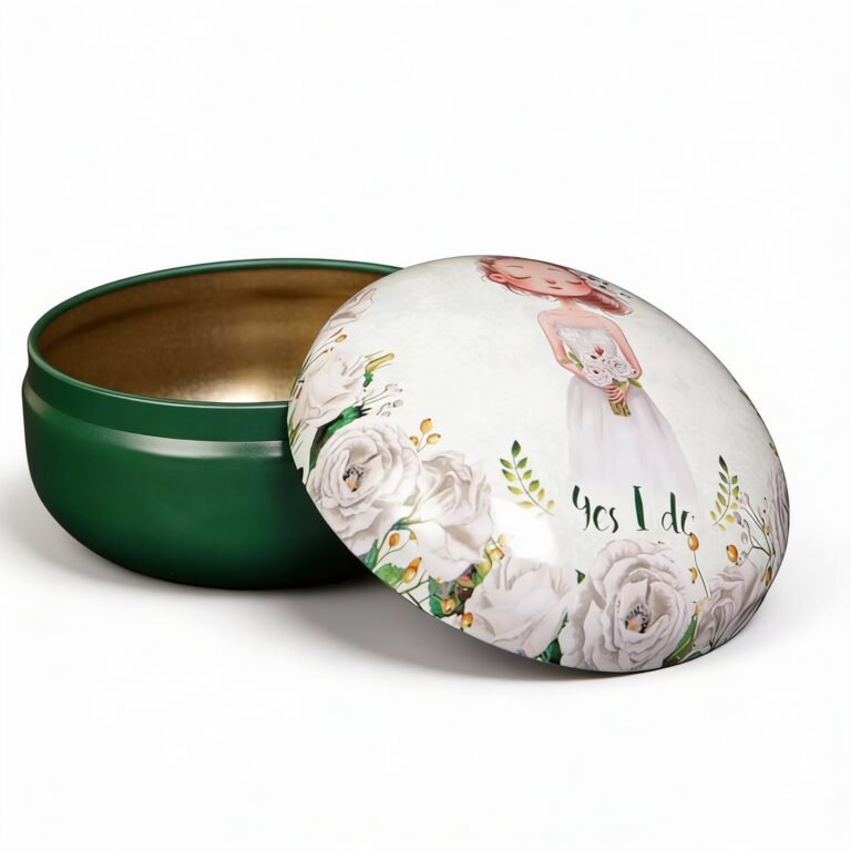 Decorative Metal Storage Tins, Green and White Floral Pattern