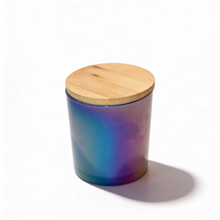 Blue Glass Candle Storage Container with Wooden Lid – 250g Capacity Candle Jar – Decorative Home Storage for Scented Candles, Wax & Accessories