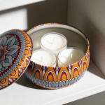 Orange Mandala Metal Storage Tin 7.5 × 5 cm for Candles & Accessories – 100g