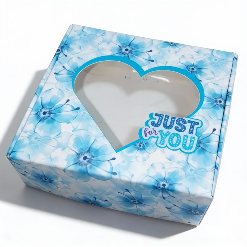 Blue Gift Box with Heart Window “Just for You” – Decorative Gift Packaging Box 4×10×10 cm