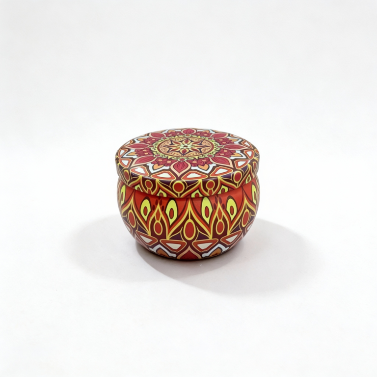Multi-Color Mandala Metal Storage Tin 5 × 7.5 cm – 100g Capacity
