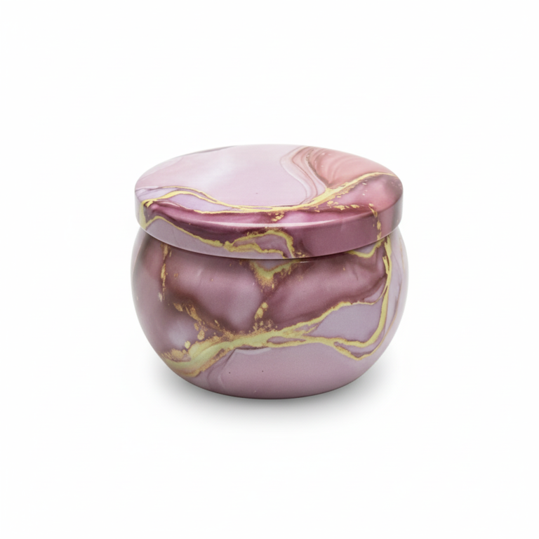 Light Purple Mandala Marble Metal Storage Tin 7.5 × 5 cm for Candles & Accessories – 100g