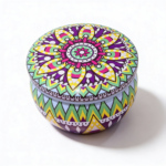 Mint Green Mandala Metal Storage Tin with Colorful Design for Candles & Accessories (100g)