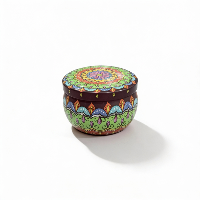 Green Mandala Metal Storage Tin 5 × 7.5 cm – 100g Capacity
