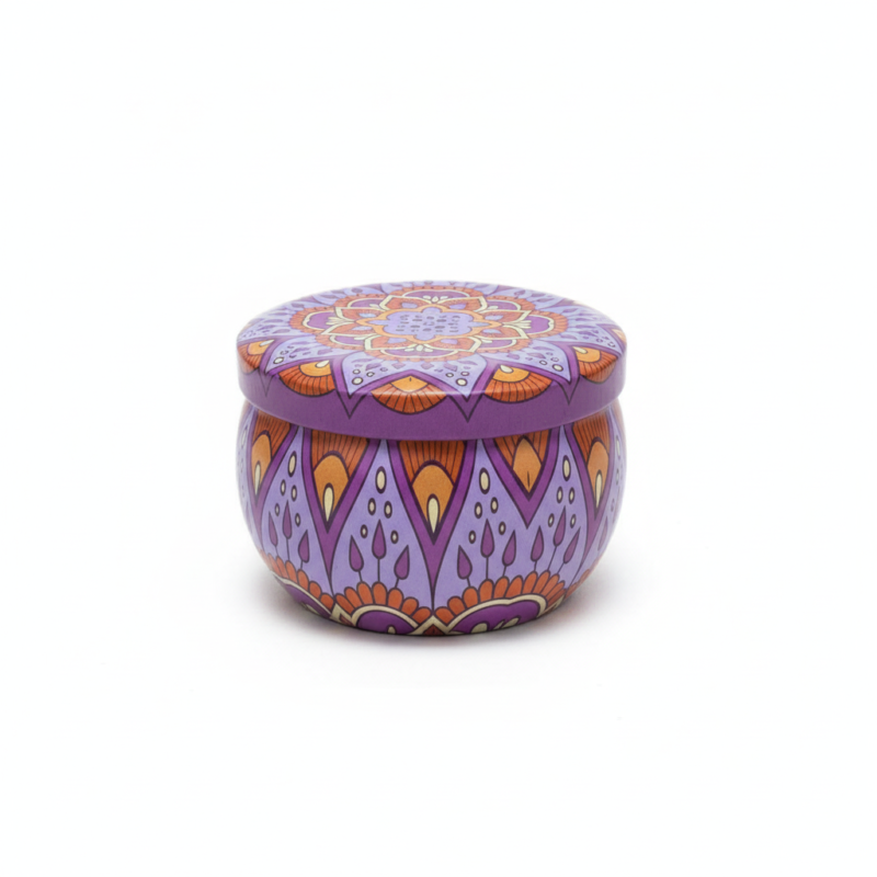 Purple Mandala Metal Storage Tin 5 × 7.5 cm – 100g Capacity